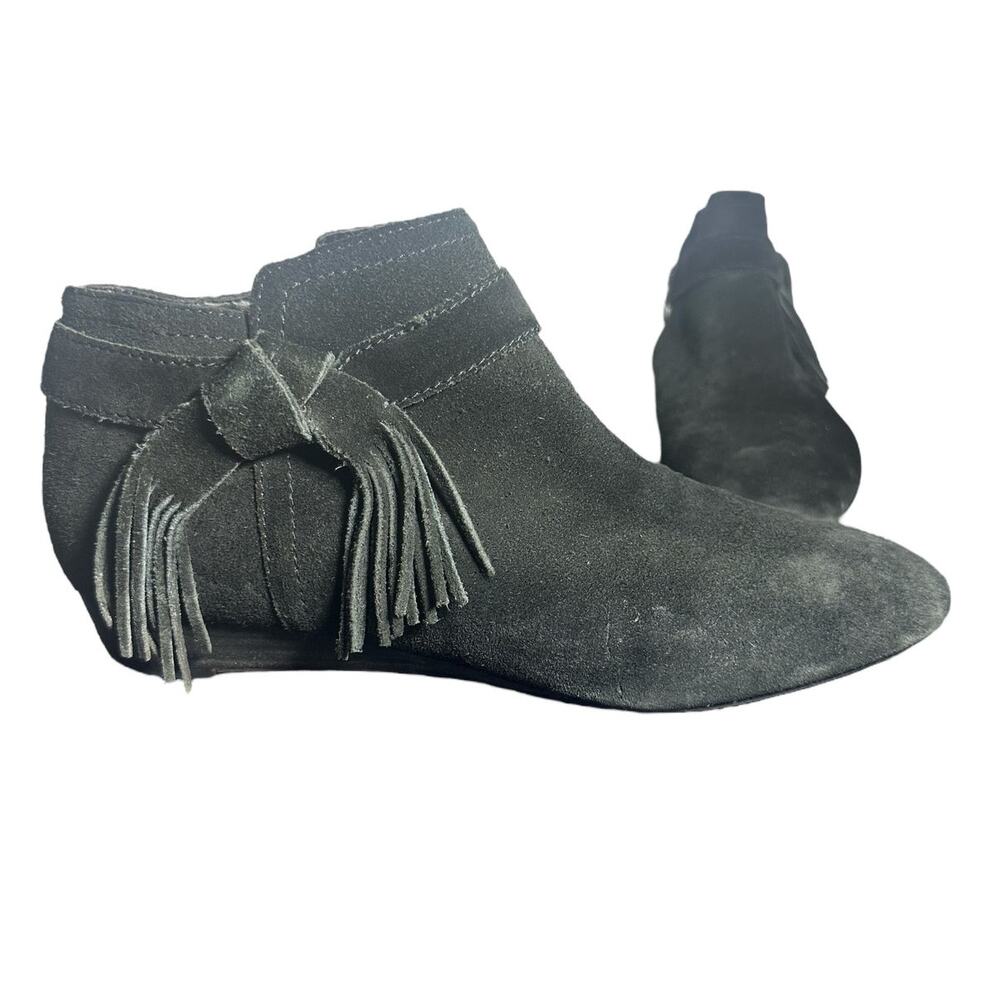 Franco Sarto Suede Tassel Ankle Boots Black Size 9M Leather Upper Modern Boho